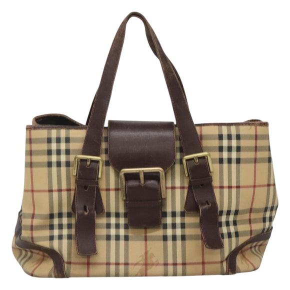 BURBERRY Nova Check Shoulder Bag PVC Beige Gold Auth 118369