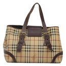 BURBERRY Nova Check Shoulder Bag PVC Beige Gold Auth 118369-2
