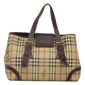 BURBERRY Nova Check Shoulder Bag PVC Beige Gold Auth 118369 - 0