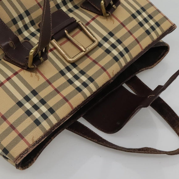 BURBERRY Nova Check Shoulder Bag PVC Beige Gold Auth 118369