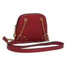 CELINE Chain Shoulder Bag Leather Red Gold Auth 118372-1