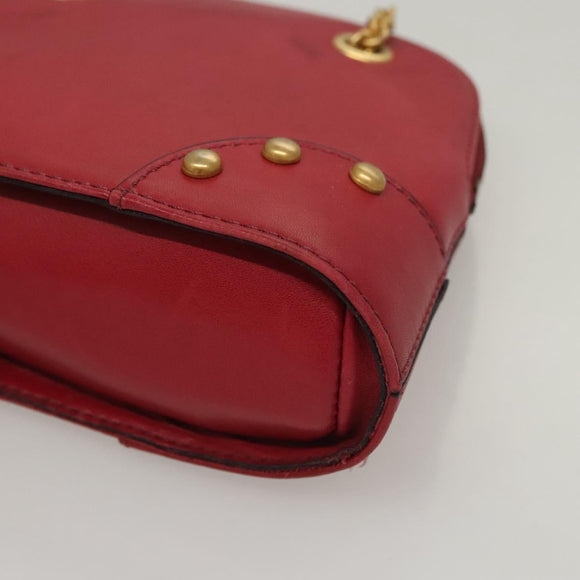 CELINE Chain Shoulder Bag Leather Red Gold Auth 118372