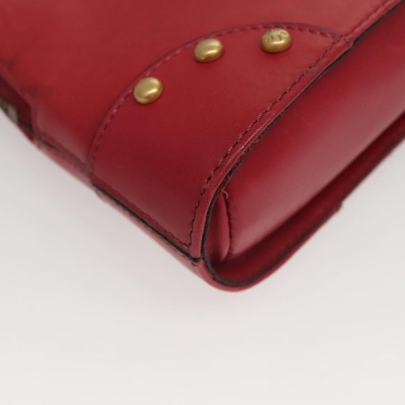 CELINE Chain Shoulder Bag Leather Red Gold Auth 118372