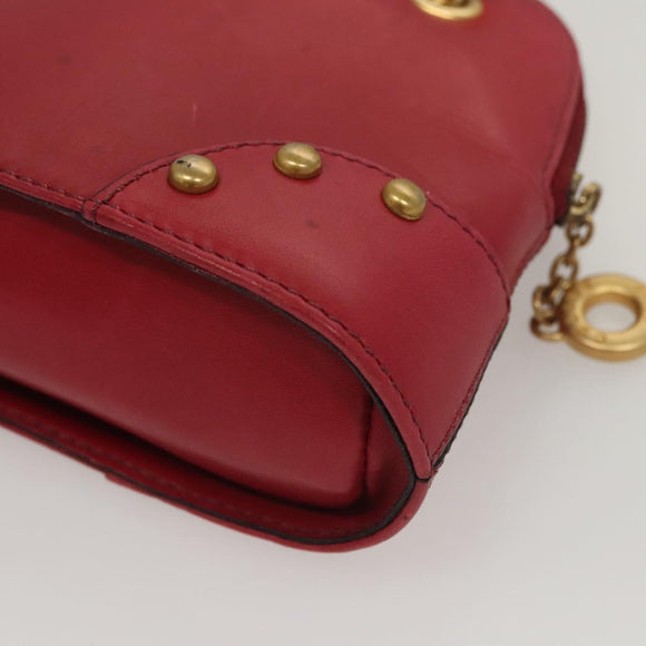 CELINE Chain Shoulder Bag Leather Red Gold Auth 118372