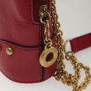 CELINE Chain Shoulder Bag Leather Red Gold Auth 118372-9