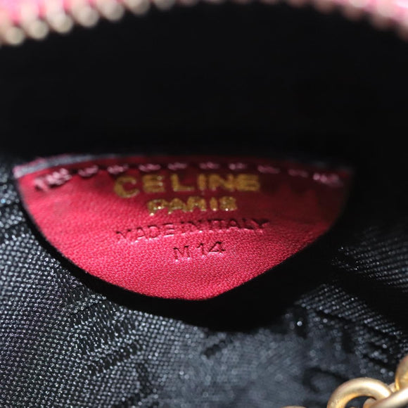 CELINE Chain Shoulder Bag Leather Red Gold Auth 118372