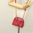 CELINE Chain Shoulder Bag Leather Red Gold Auth 118372-19