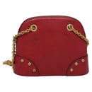 CELINE Chain Shoulder Bag Leather Red Gold Auth 118372-13