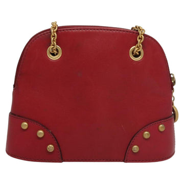 CELINE Chain Shoulder Bag Leather Red Gold Auth 118372 - 0