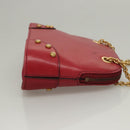 CELINE Chain Shoulder Bag Leather Red Gold Auth 118372-3