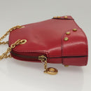 CELINE Chain Shoulder Bag Leather Red Gold Auth 118372-4