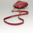 CELINE Chain Shoulder Bag Leather Red Gold Auth 118372-6