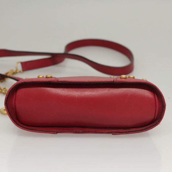 CELINE Chain Shoulder Bag Leather Red Gold Auth 118372