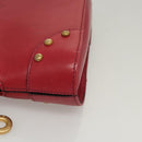 CELINE Chain Shoulder Bag Leather Red Gold Auth 118372-8