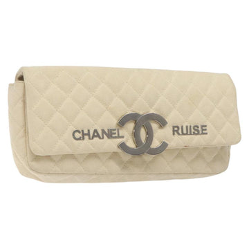 CHANEL Cruise Line Matelasse Clutch Bag Cream Silver CC Auth 118381