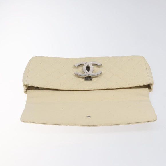 CHANEL Cruise Line Matelasse Clutch Bag Cream Silver CC Auth 118381