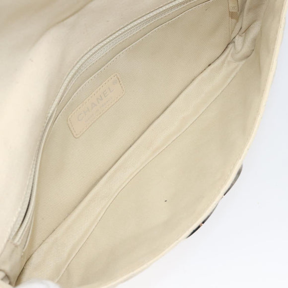 CHANEL Cruise Line Matelasse Clutch Bag Cream Silver CC Auth 118381