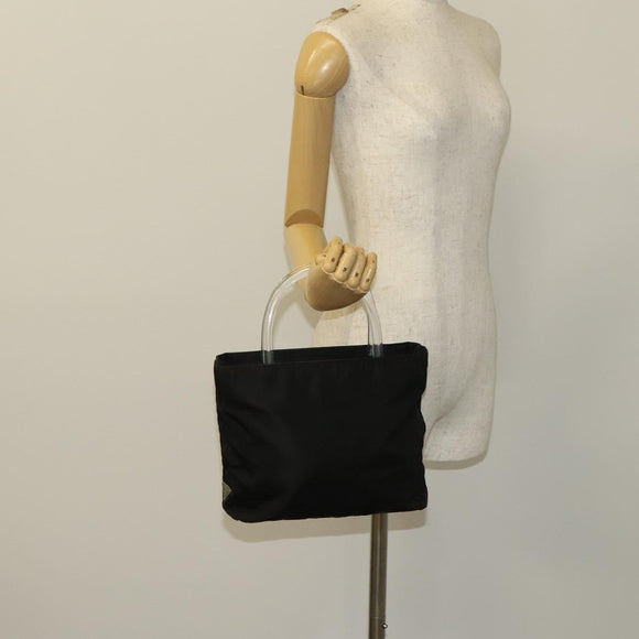 PRADA Hand Bag Nylon Black Silver Auth 118383