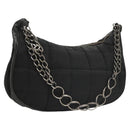 CHANEL Choco Bar Chain Shoulder Bag Nylon Black Silver CC Auth 118385-1