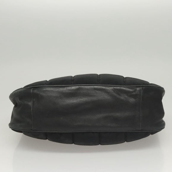 CHANEL Choco Bar Chain Shoulder Bag Nylon Black Silver CC Auth 118385