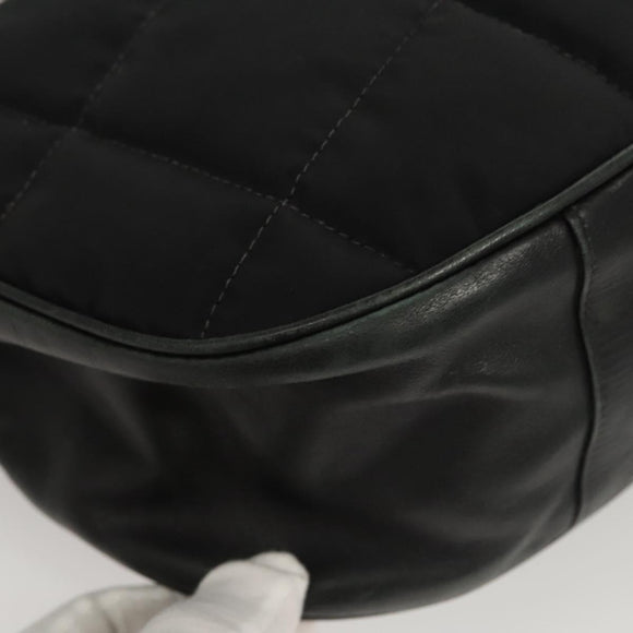 CHANEL Choco Bar Chain Shoulder Bag Nylon Black Silver CC Auth 118385