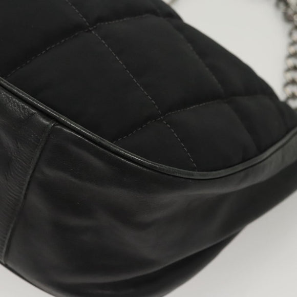 CHANEL Choco Bar Chain Shoulder Bag Nylon Black Silver CC Auth 118385