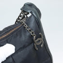 CHANEL Choco Bar Chain Shoulder Bag Nylon Black Silver CC Auth 118385-10