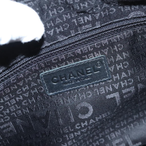 CHANEL Choco Bar Chain Shoulder Bag Nylon Black Silver CC Auth 118385