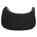 CHANEL Choco Bar Chain Shoulder Bag Nylon Black Silver CC Auth 118385-13