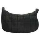 CHANEL Choco Bar Chain Shoulder Bag Nylon Black Silver CC Auth 118385-2