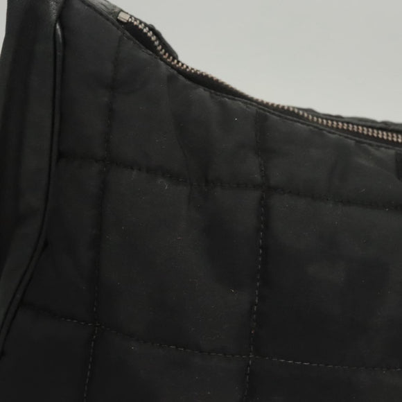 CHANEL Choco Bar Chain Shoulder Bag Nylon Black Silver CC Auth 118385