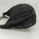 CHANEL Choco Bar Chain Shoulder Bag Nylon Black Silver CC Auth 118385-5