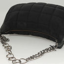 CHANEL Choco Bar Chain Shoulder Bag Nylon Black Silver CC Auth 118385-7