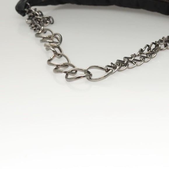 CHANEL Choco Bar Chain Shoulder Bag Nylon Black Silver CC Auth 118385