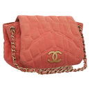 CHANEL Chain Shoulder Bag Cotton Pink Gold CC Auth 118390-1