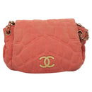 CHANEL Chain Shoulder Bag Cotton Pink Gold CC Auth 118390-13