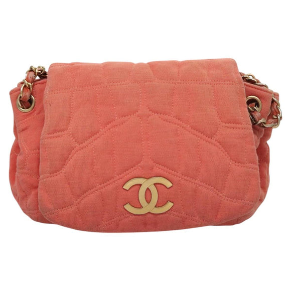 CHANEL Chain Shoulder Bag Cotton Pink Gold CC Auth 118390