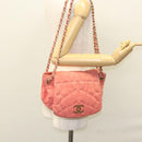 CHANEL Chain Shoulder Bag Cotton Pink Gold CC Auth 118390-22