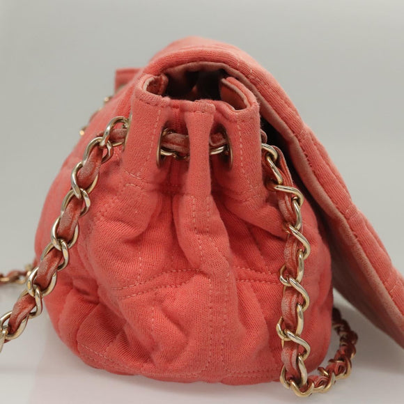 CHANEL Chain Shoulder Bag Cotton Pink Gold CC Auth 118390