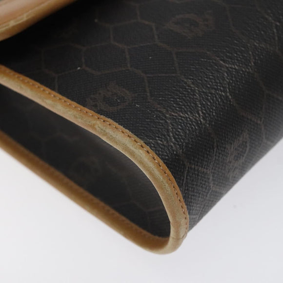 Christian Dior Honeycomb Canvas Shoulder Bag PVC Black Gold Auth 118414