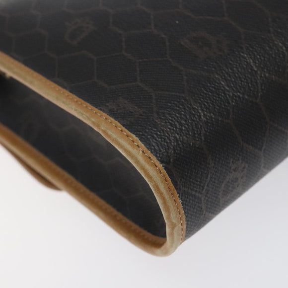 Christian Dior Honeycomb Canvas Shoulder Bag PVC Black Gold Auth 118414