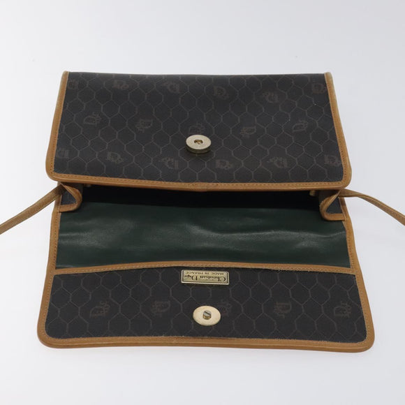 Christian Dior Honeycomb Canvas Shoulder Bag PVC Black Gold Auth 118414