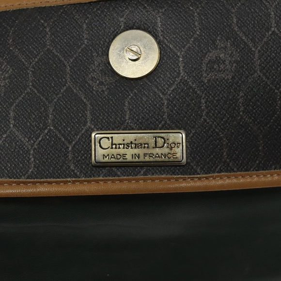 Christian Dior Honeycomb Canvas Shoulder Bag PVC Black Gold Auth 118414