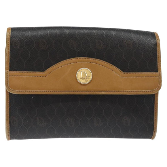 Christian Dior Honeycomb Canvas Shoulder Bag PVC Black Gold Auth 118414