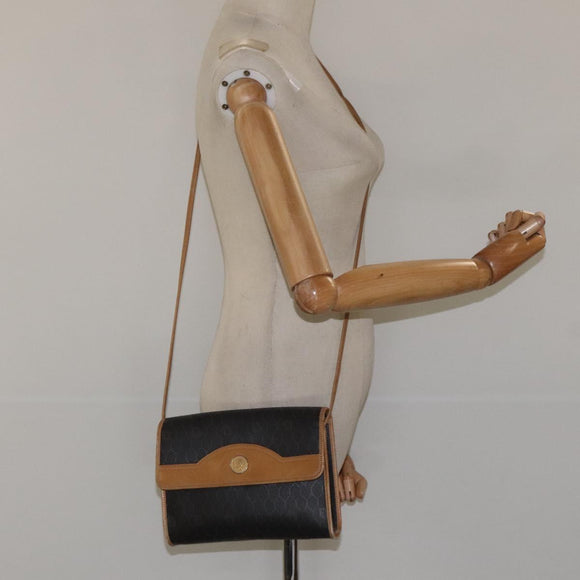 Christian Dior Honeycomb Canvas Shoulder Bag PVC Black Gold Auth 118414