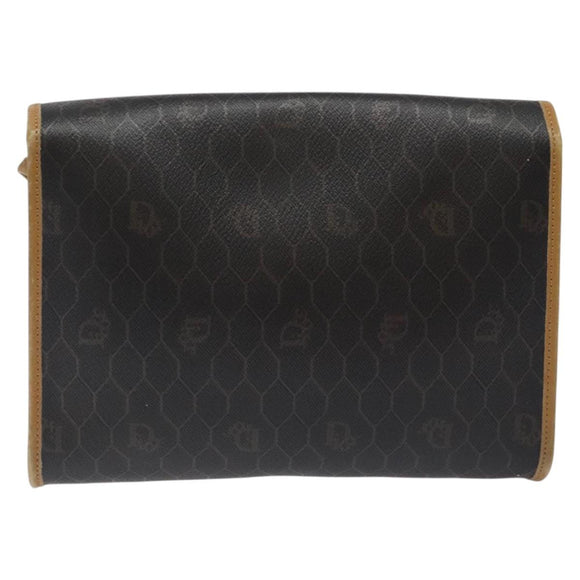 Christian Dior Honeycomb Canvas Shoulder Bag PVC Black Gold Auth 118414