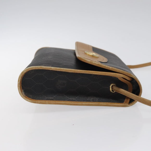 Christian Dior Honeycomb Canvas Shoulder Bag PVC Black Gold Auth 118414