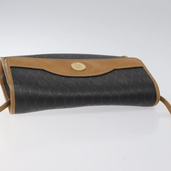 Christian Dior Honeycomb Canvas Shoulder Bag PVC Black Gold Auth 118414