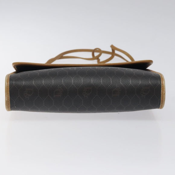 Christian Dior Honeycomb Canvas Shoulder Bag PVC Black Gold Auth 118414