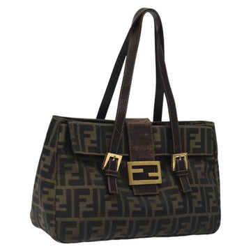 FENDI Zucca Canvas Hand Bag Black Brown Auth 118418